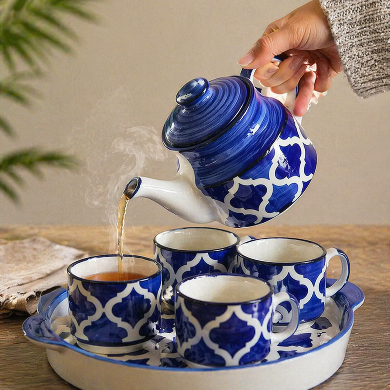 Ceramic Tray + 4 Cups + Kettle