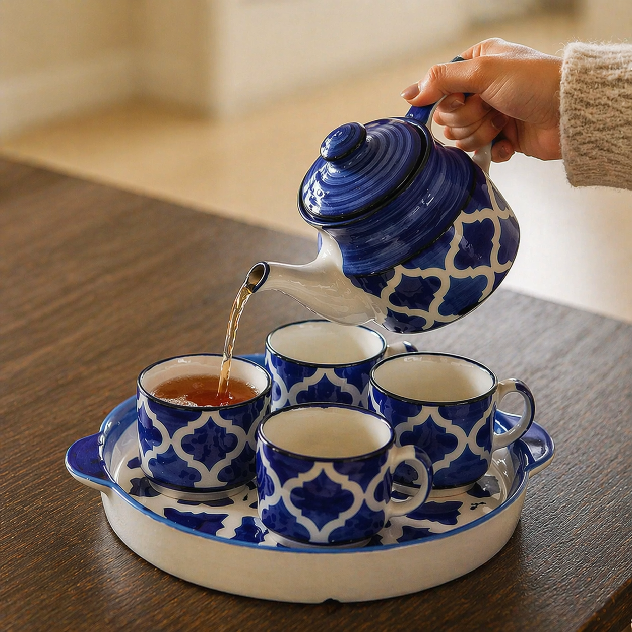 Ceramic Tray + 4 Cups + Kettle