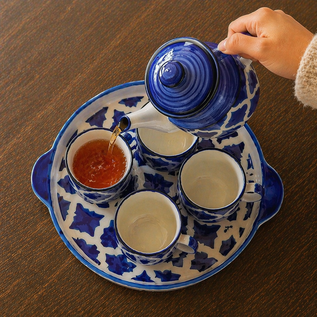 Ceramic Tray + 4 Cups + Kettle